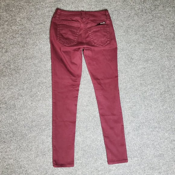 Miss Me Mid Rise Skinny 25 (Meas 26x29 7" Low Rise) Burgundy Denim EUC Jeans A21 - Picture 2 of 9